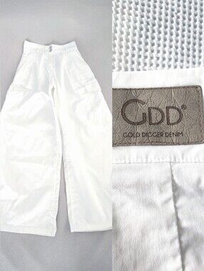 GDD Italy White Wide Leg Cargo Pants | Long Inseam | Cotton Blend- XS-S